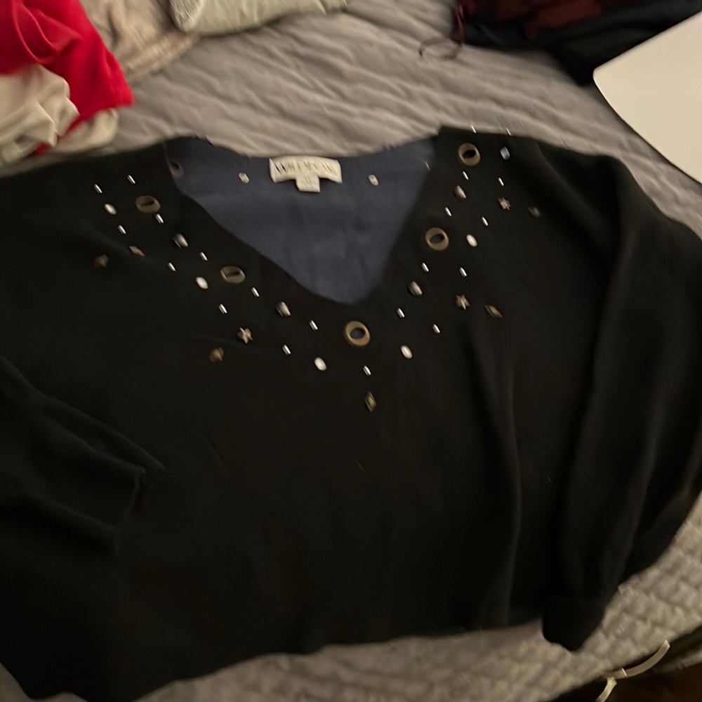 Wild fox navy blue sweater v neck bedazzled stars